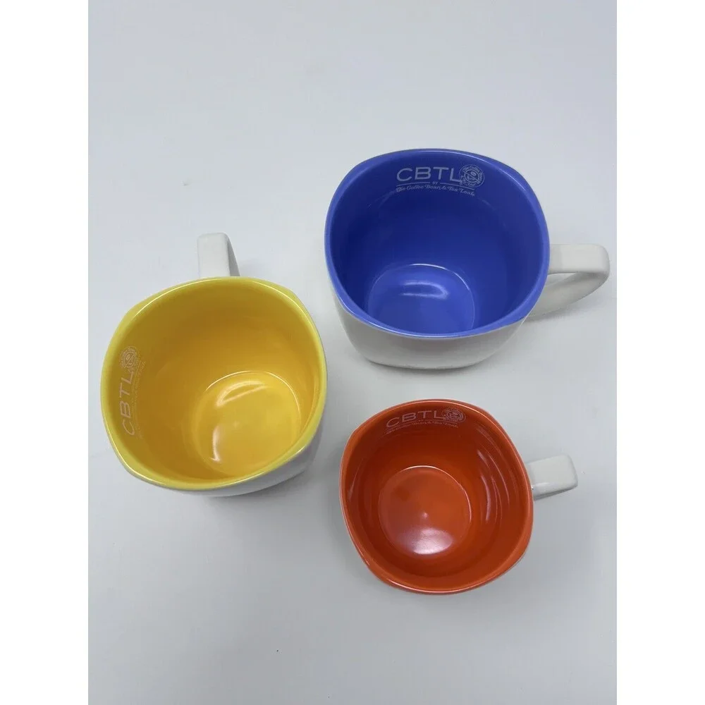 Set of 3 Coffee Bean & Tea Leaf Square Mugs 10, 8, 4oz Ceramic Multi Color